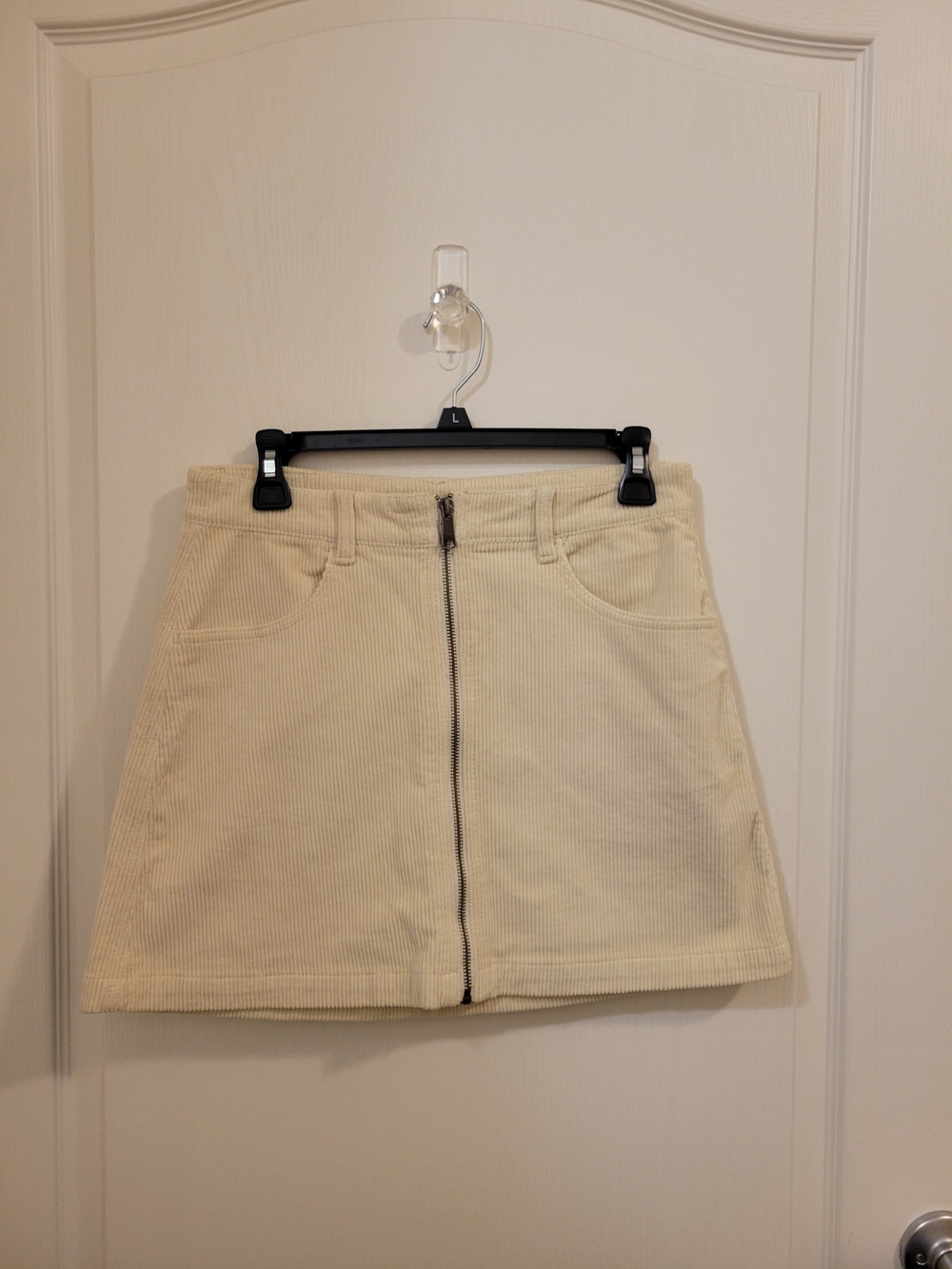 American Eagle Outfitters Cream Corduroy Zip-Front Mini Skirt